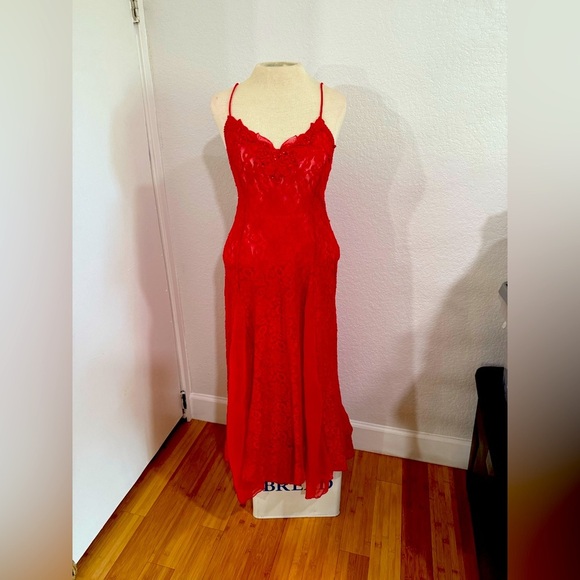 Shirley of Hollywood Other - Vintage Shirley Red Floral Lace Floor Length Nightgown